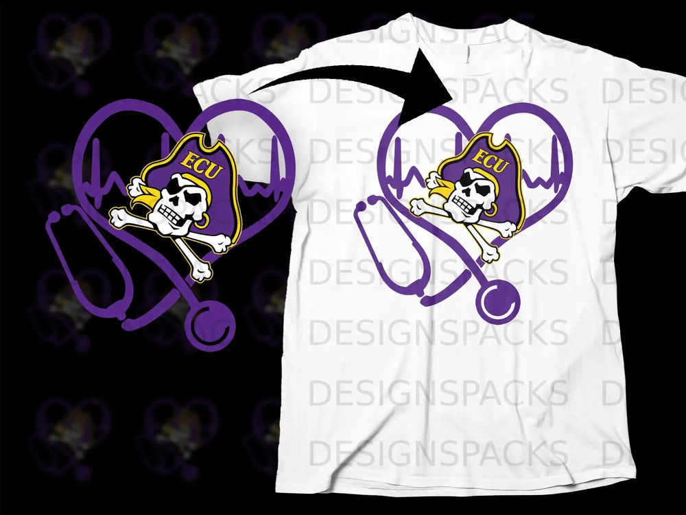 Pirate Themed ECU Heartbeat Stethoscope T-Shirt