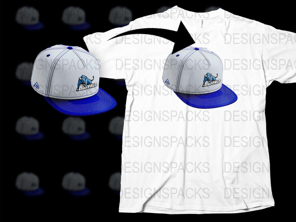 Buffalo Graphic T-Shirt and Matching Snapback Hat, Blue White Casual Sports Cap, Men's Fashion Apparel Set