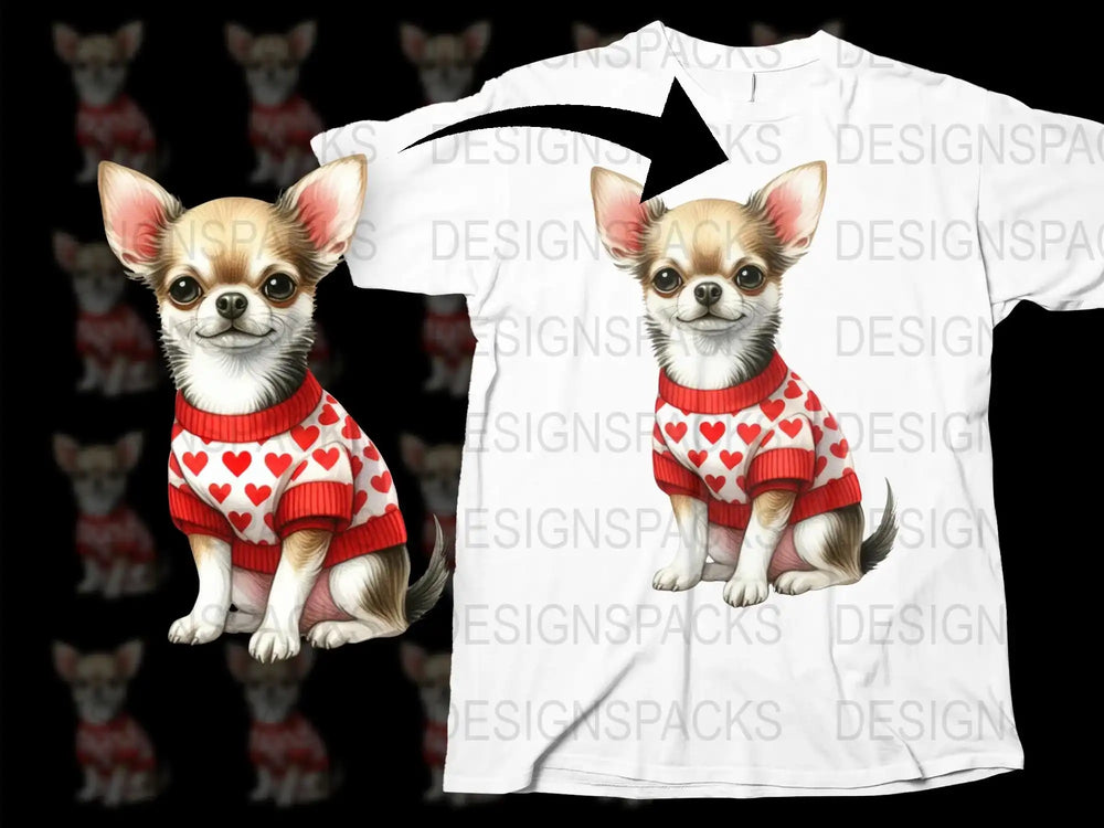Chihuahua Dog T-Shirt, Cute Puppy Graphic Tee, Heart Sweater Design, Pet Lover Gift, Animal Print Shirt for All Ages