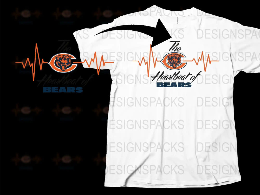Heartbeat of Bears Graphic T-Shirt, Sports Team Pulse Design, Orange and White, Unisex Cotton Tee