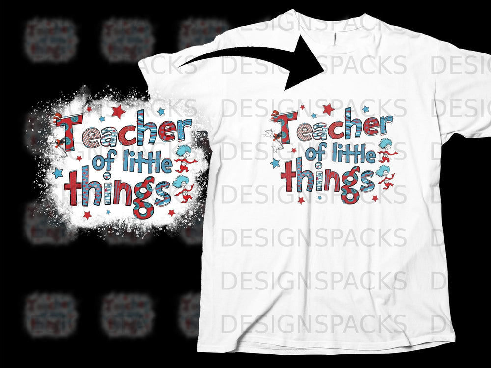 Teacher of little things with cartoon cat and boy characters.