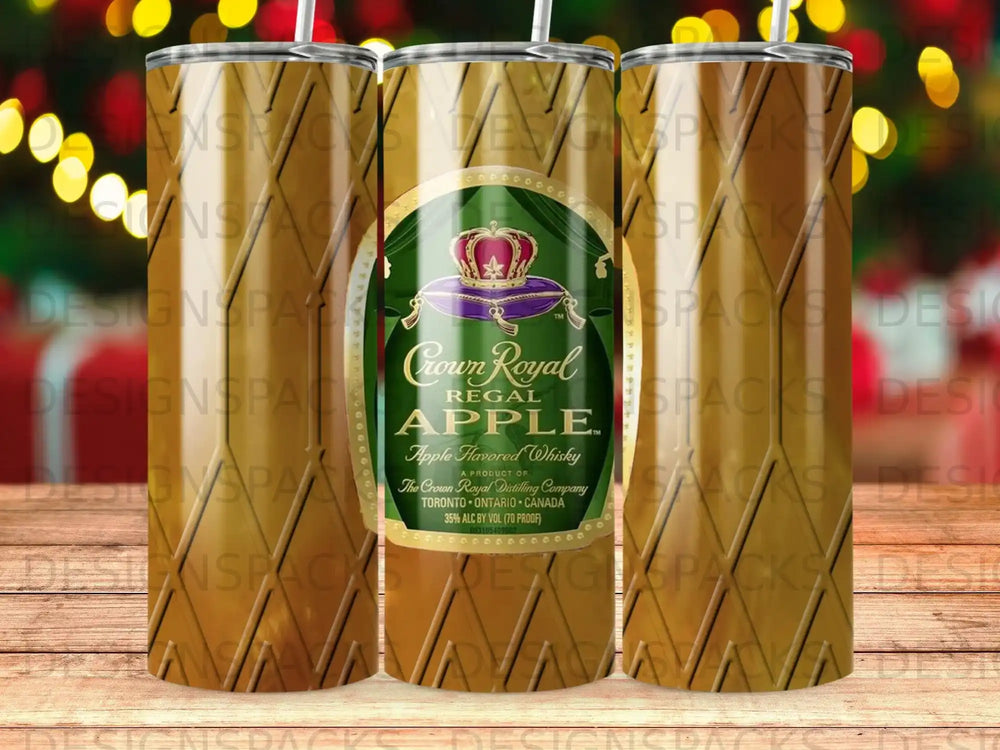 Crown Royal Regal Apple whisky bottle with gold crown and green label.