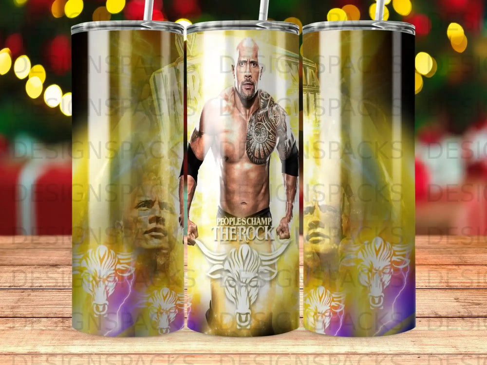 Dwayne "The Rock" Johnson wrestling graphic on a tumbler.