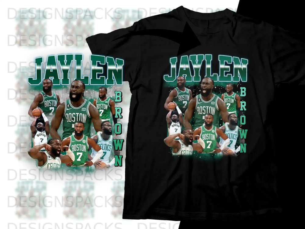 Jayson Tatum and Jaylen Brown of the Boston Celtics in a t-shirt design.