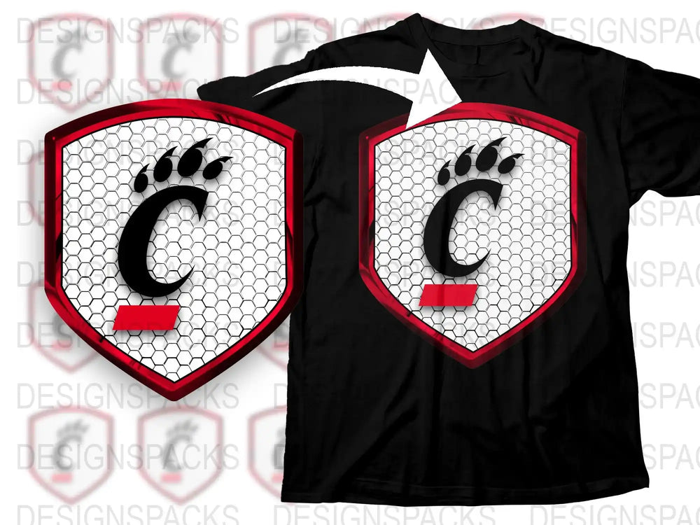 Men's Black T-Shirt with Hexagonal Pattern and Claw Mark Shield Design, Casual Wear
