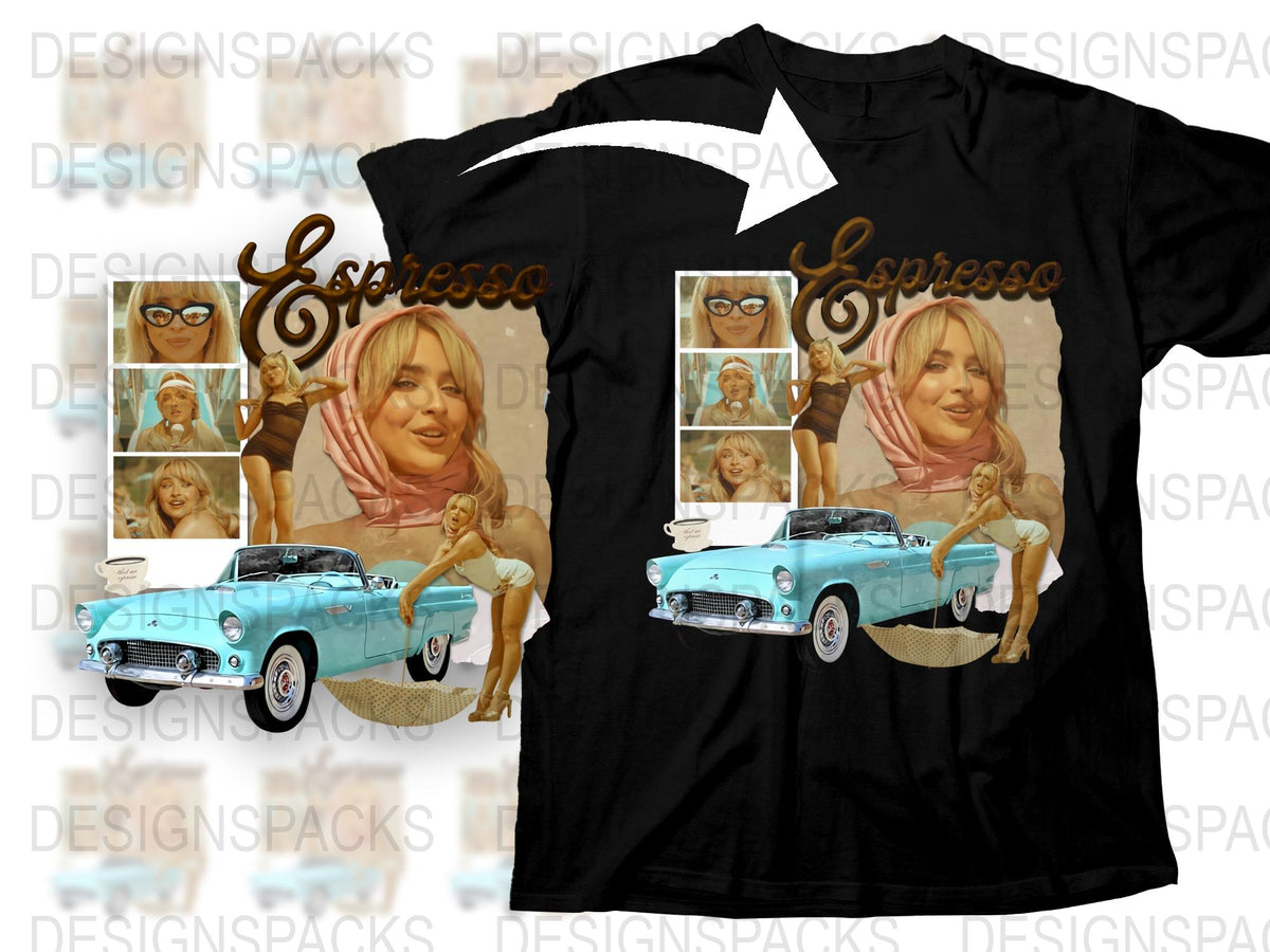 Vintage Car and Retro Style Women T-Shirt, Espresso Graphic Tee, Unique Fashion Casual Wear