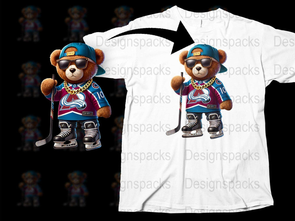 Cool Hockey Bear Graphic T-Shirt, Trendy Skating Bear with Cap, Casual Sports Style Tee for All Ages