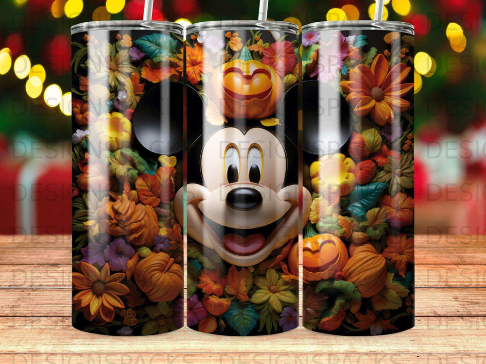 Mickey Mouse in pumpkin and floral pattern tumbler.
