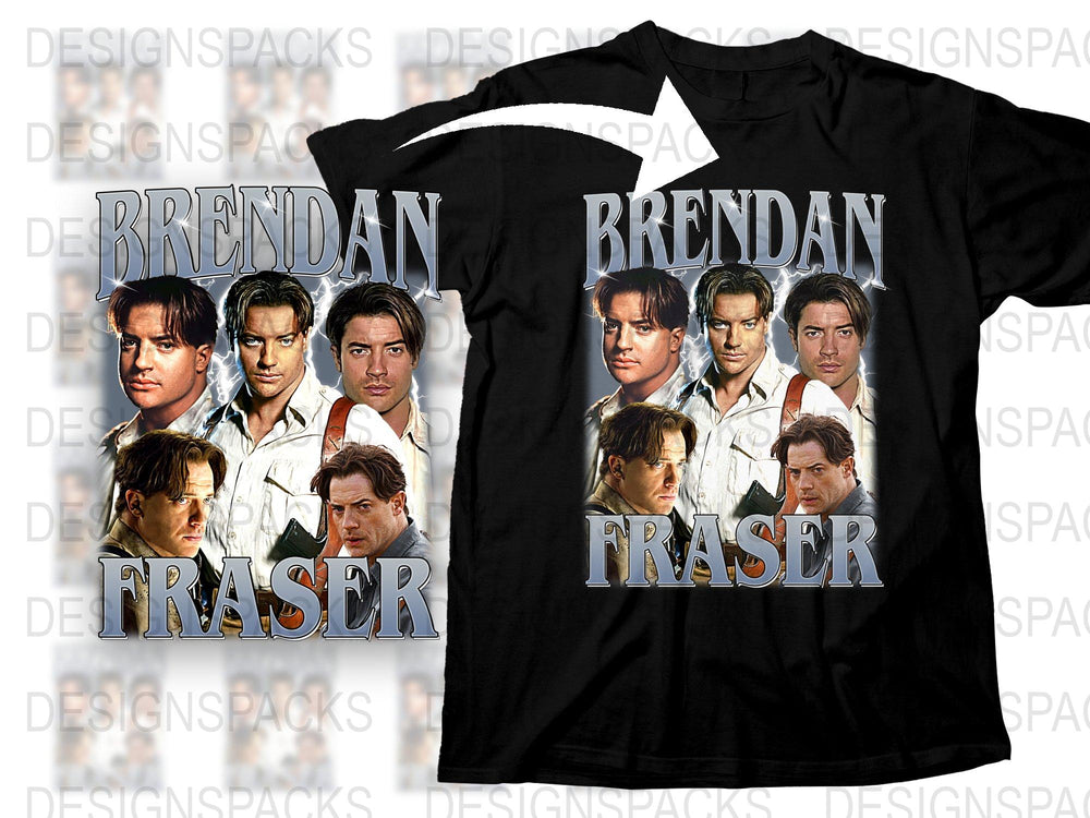 Brendan Fraser Fan T-Shirt, Classic Movie Star Collage, Vintage Actor Tee, Retro Film Memorabilia, Unisex Cotton Shirt
