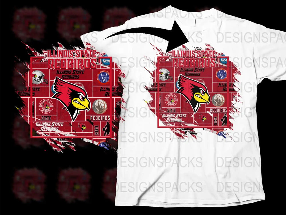 Illinois State Redbirds T-Shirt Unique College Patchwork Design Casual Wear