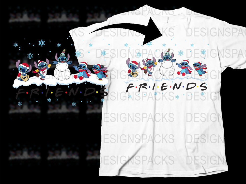 Friends Christmas T-Shirt, Holiday Snowmen and Penguins Graphic Tee, Festive Group Apparel, Unisex Winter Top