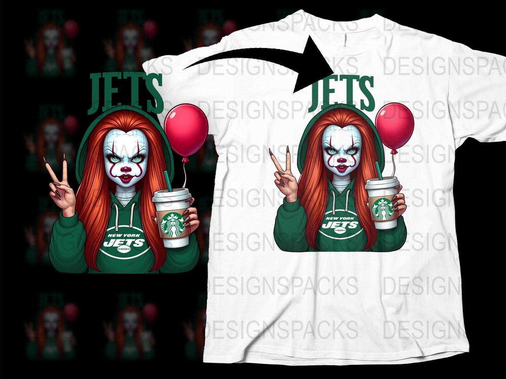 Horror Clown Jets Fan T-Shirt, Scary Clown Graphic Tee, Unisex Horror Movie Inspired Apparel, Green and White Color