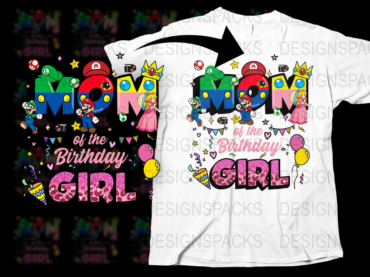 Super Mario Birthday Shirt for Girls, Colorful Custom Party T-Shirt, Princess Peach, Mario Kart Kids Tee