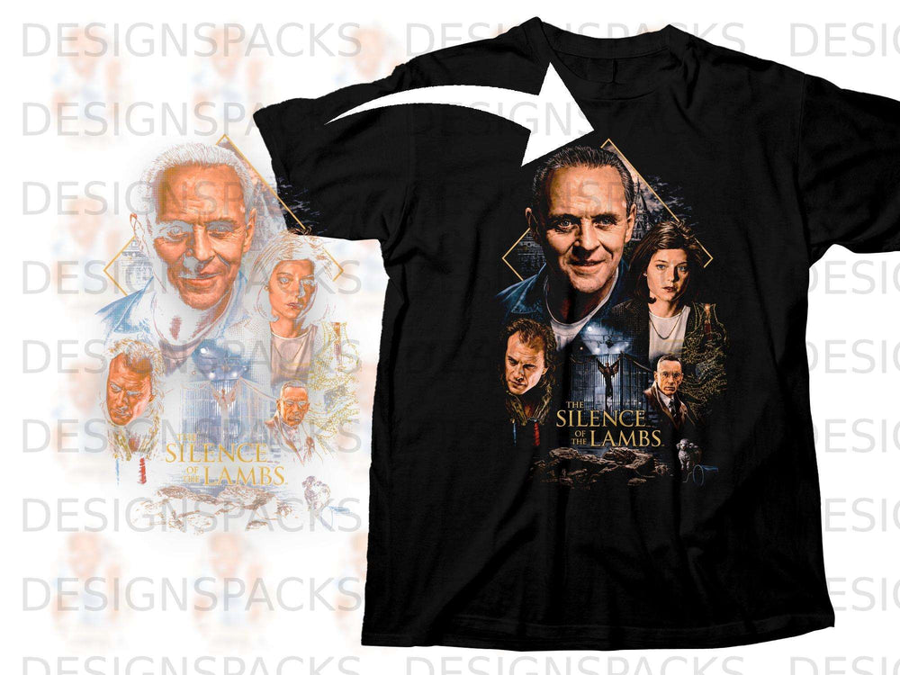 The Silence of the Lambs movie poster art on a black t-shirt.