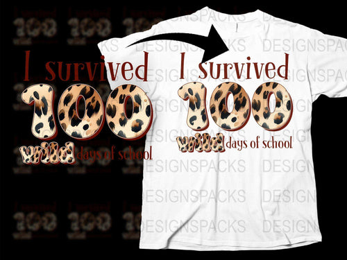 I Survived 100 Days of School T-Shirt, Leopard Print, Kids School Celebration Tee, Funny 100th Day Shirt