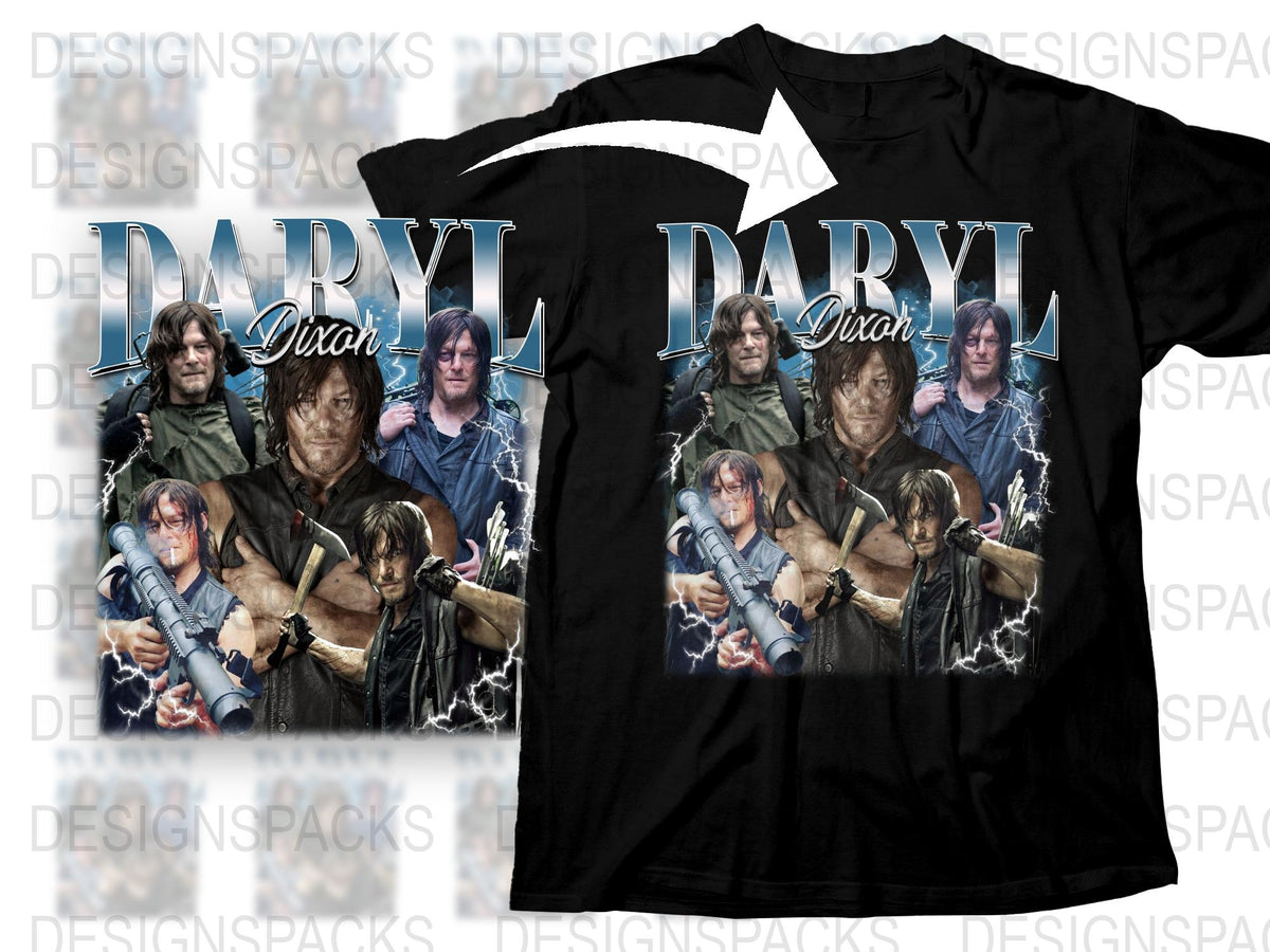 Daryl Dixon Graphic T-Shirt, The Walking Dead Fan Merchandise, Multiple Poses Cotton Tee
