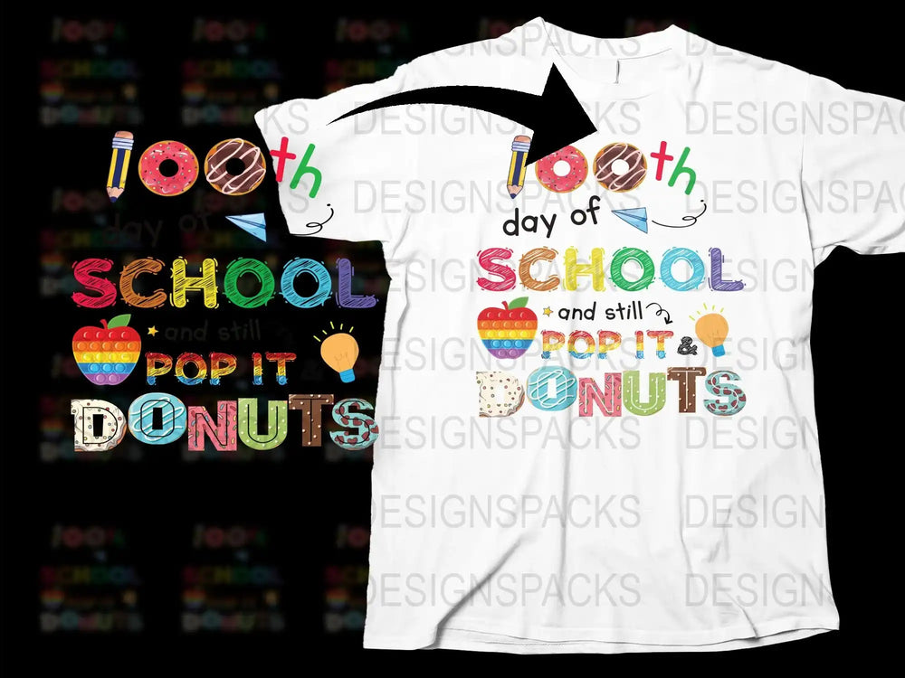 100th Day of School T-Shirt, Colorful Donut Pop It Design, Kids Celebration Tee, Fun School Event Outfit, Bright Casual Wear for Children