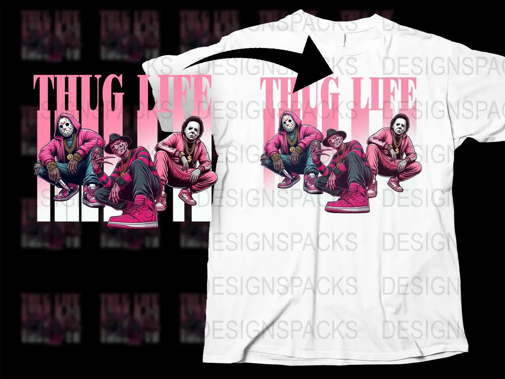Thug Life T-Shirt, Hip Hop Streetwear Graphic Tee, Unisex Pink Urban Fashion, Bold Statement Shirt