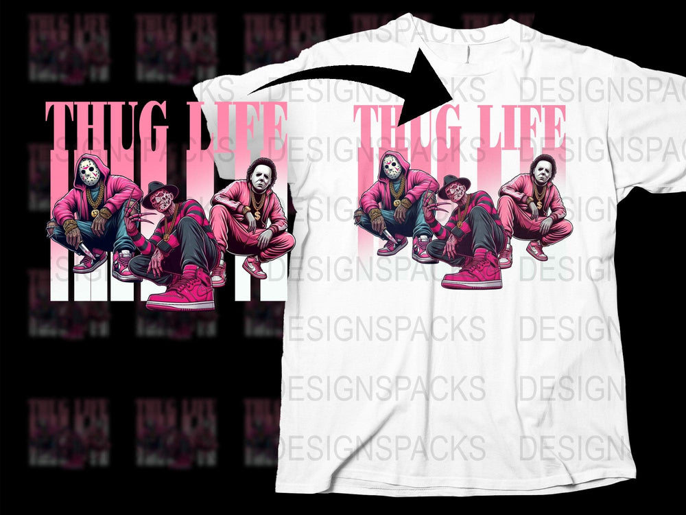 Thug Life T-Shirt, Hip Hop Streetwear Graphic Tee, Unisex Pink Urban Fashion, Bold Statement Shirt