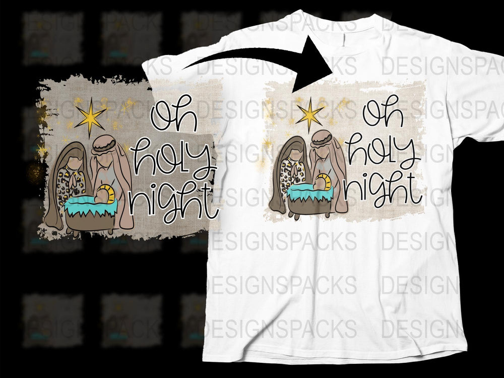 Christmas Nativity Scene T-Shirt, Oh Holy Night, Religious Holiday Tee, Star and Manger Design, Unisex Adult Clothing