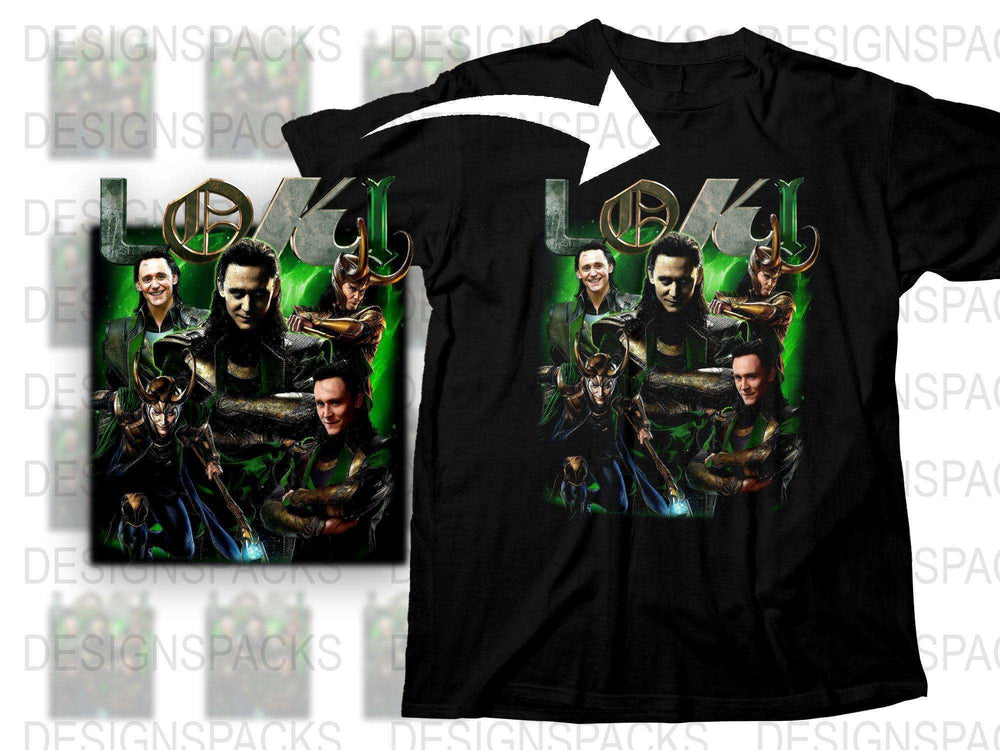 Loki-Themed Graphic T-Shirt, Marvel Inspired Superhero Tee, Green and Black Casual Top