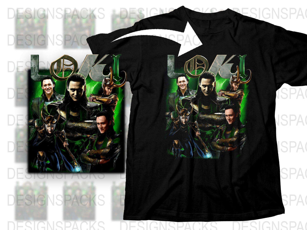 Loki-Themed Graphic T-Shirt, Marvel Inspired Superhero Tee, Green and Black Casual Top