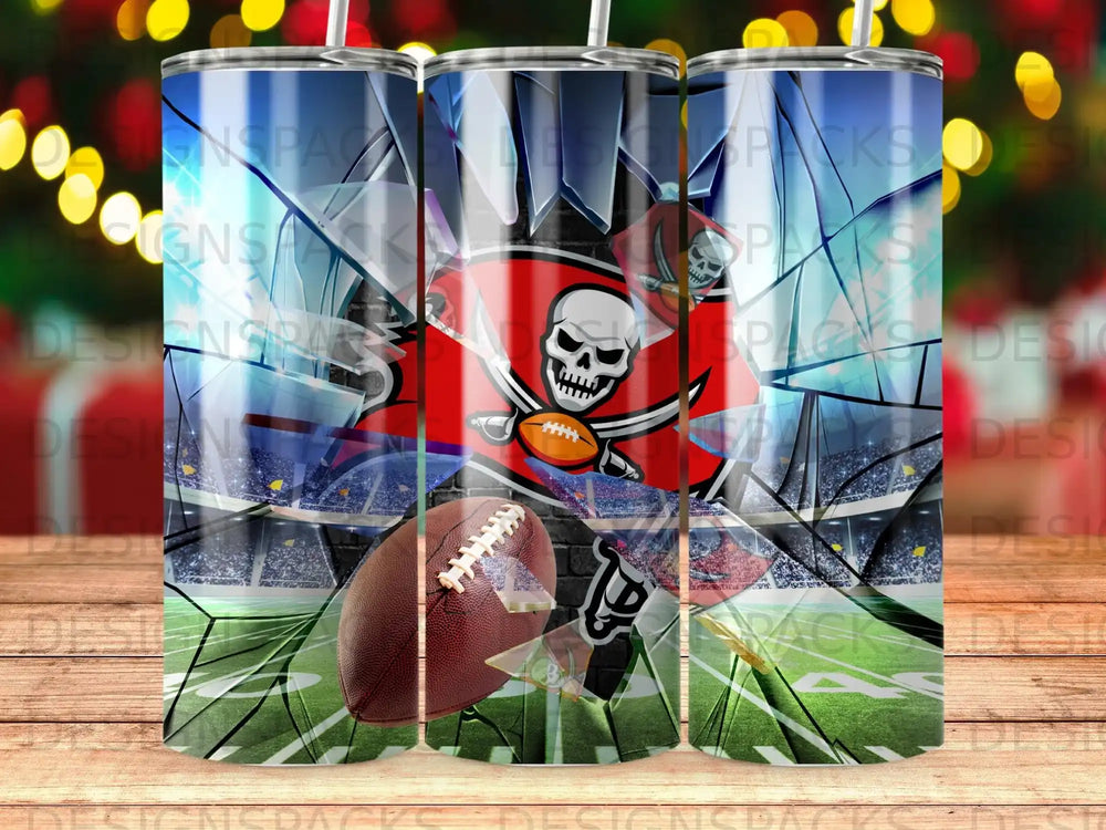 Tampa Bay Buccaneers football team logo and stadium scene on a tumbler.