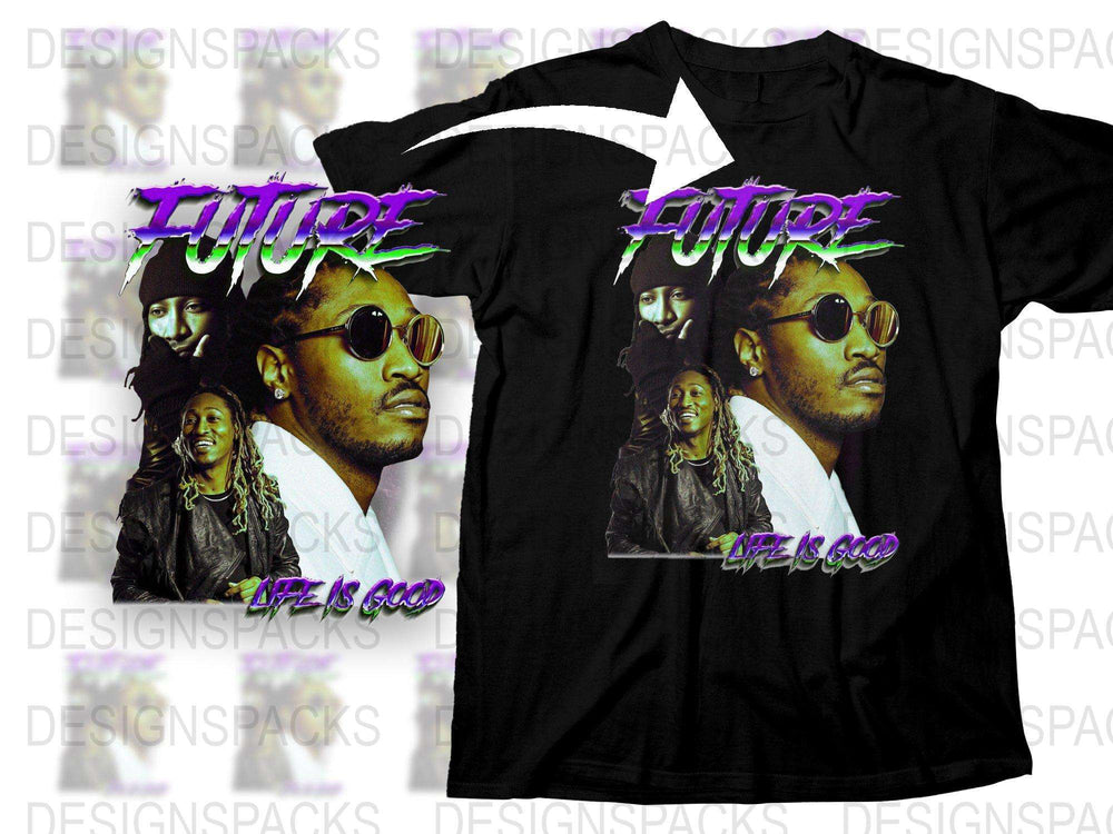Future Inspired Graphic T-Shirt, Vintage 90s Style Hip Hop Tee, Unisex Black Fashion Streetwear Shirt