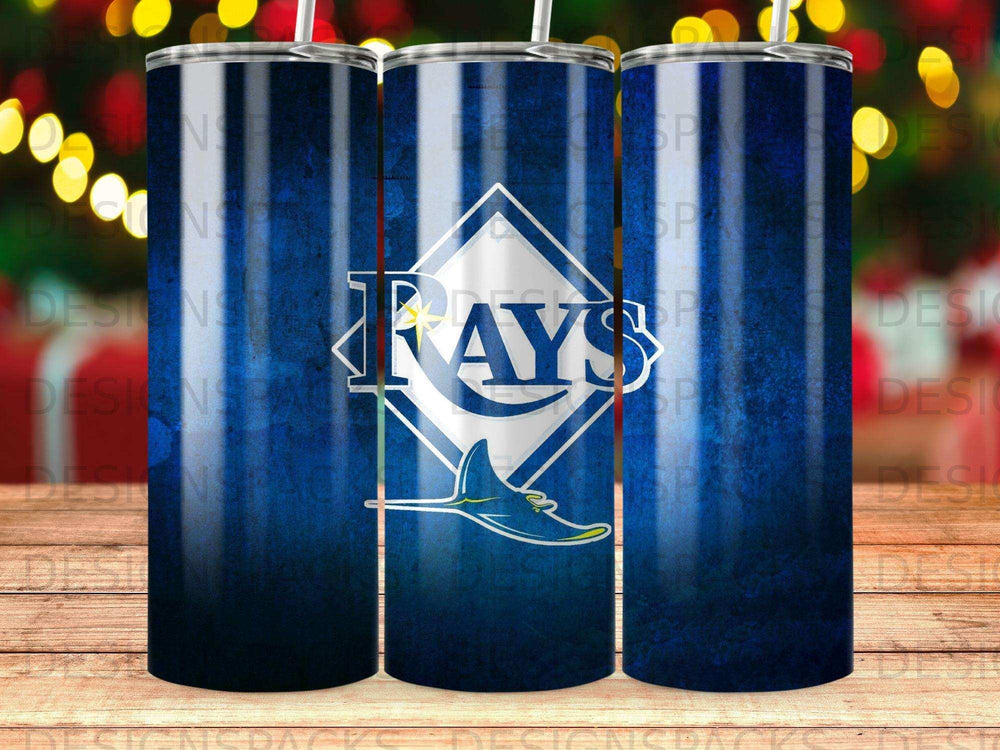 Tampa Bay Rays logo on a dark blue gradient tumbler.