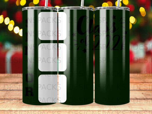 Tumbler cup with a dark green design and 
