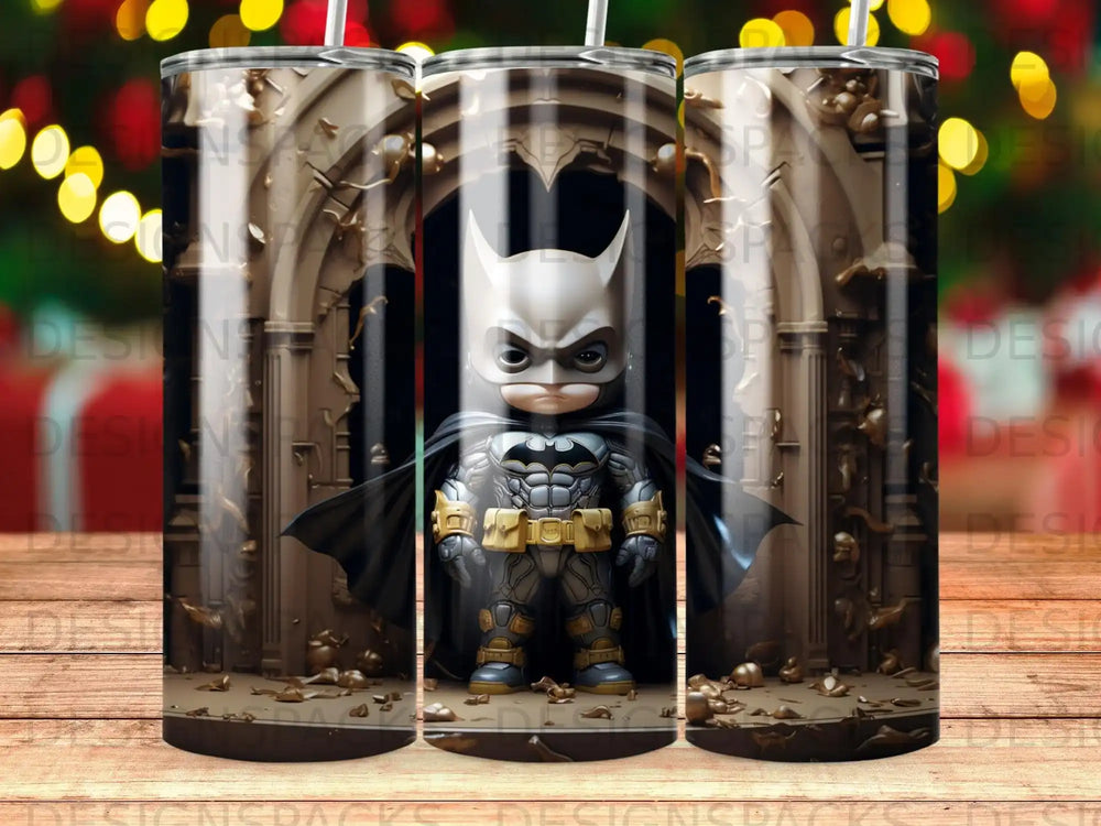 Dark armored Batman figure in gothic architectural setting.