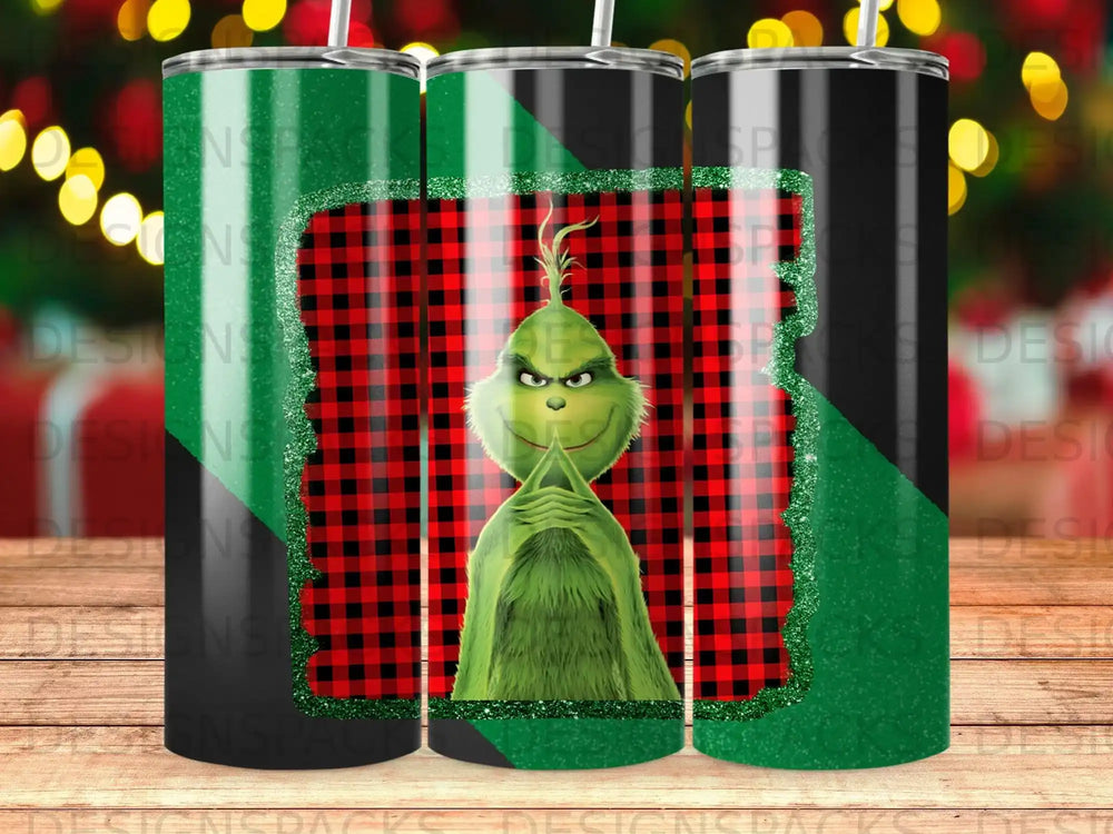 Grinch Buffalo Plaid Green Glitter Black Tumbler product type
