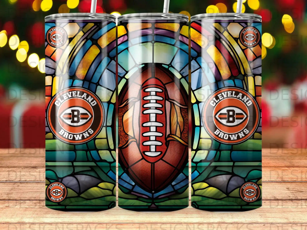 Cleveland Browns logo on a stained glass football design.