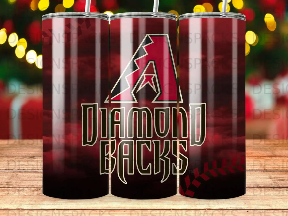 Arizona Diamondbacks logo on a dark tumbler with bokeh lights.