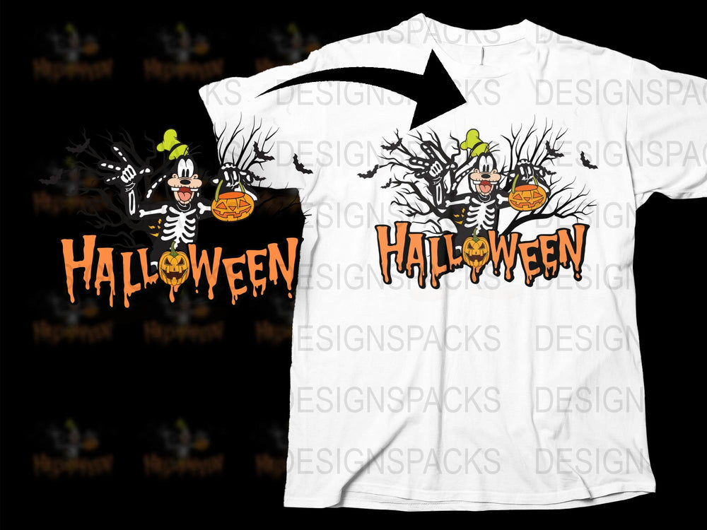 Halloween Skeleton T-Shirt, Spooky Tree and Pumpkin Graphic Tee, Unisex Holiday Apparel for All Ages