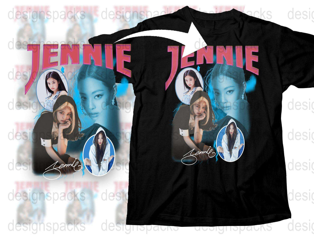 Jennie Black T-Shirt, K-pop Idol Graphic Tee, Music Pop Culture Apparel, Fan Merchandise, Multiple Poses Design, Trendy Casual Shirt