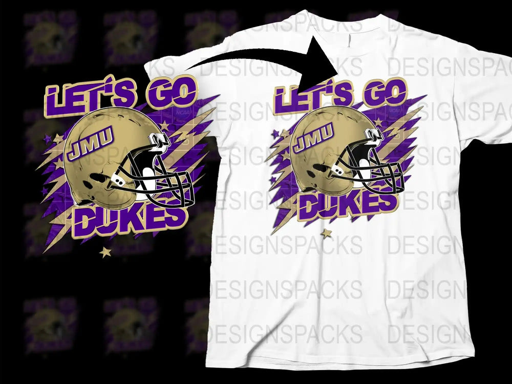 JMU Dukes Football T-Shirt, Let's Go Graphic Tee, Purple College Sports Apparel, Fan Gear