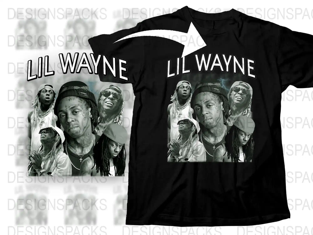 Lil Wayne Graphic T-Shirt, Unisex Hip Hop Tee, Music Artist Fan Merch, Street Style Apparel, Black Cotton Shirt with Celebrity Print