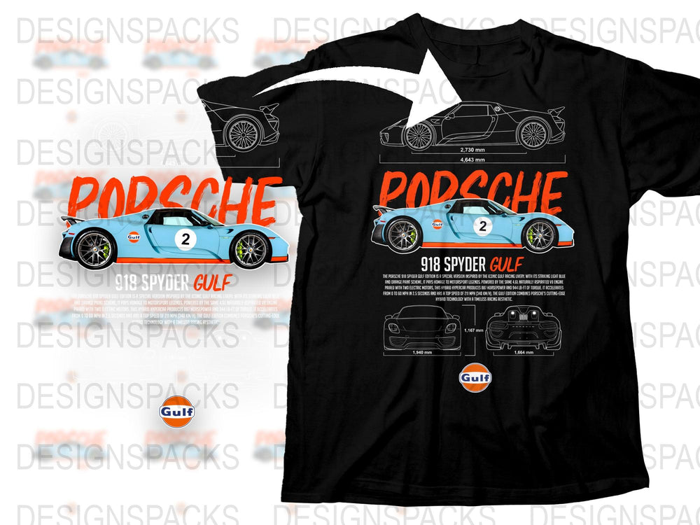 Porsche 918 Spyder Gulf Design T-Shirt, Classic Racing Car Fan Apparel, Graphic Tee for Car Enthusiasts