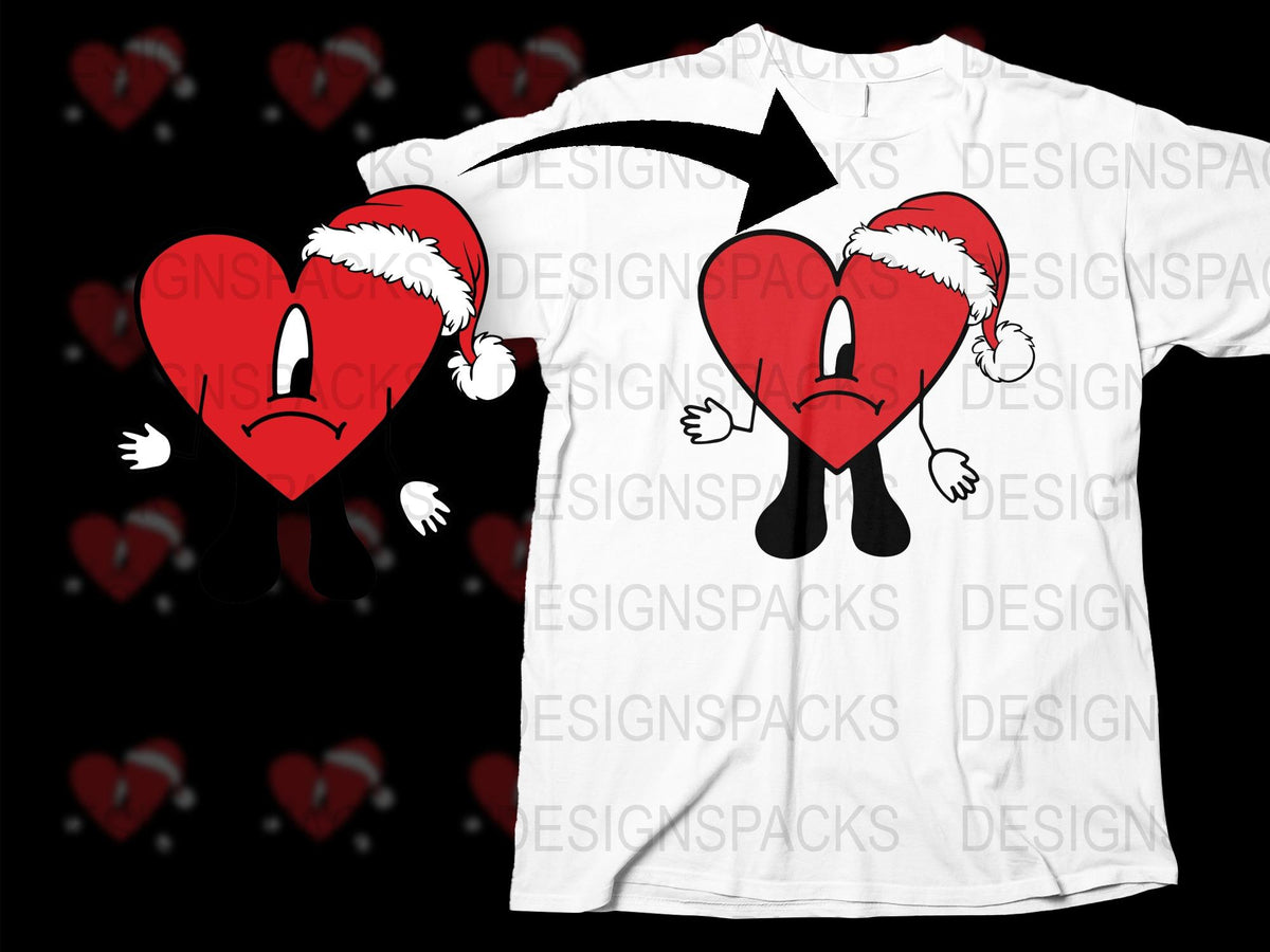 Christmas T-Shirt Santa Hat Heart Design, Festive Holiday Apparel, Unisex Graphic Tee, Unique Gift Idea