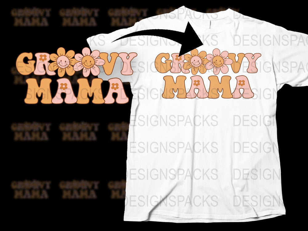 Groovy Mama T-Shirt Retro Flower Power Hippie Style Vintage Inspired Mother's Tee
