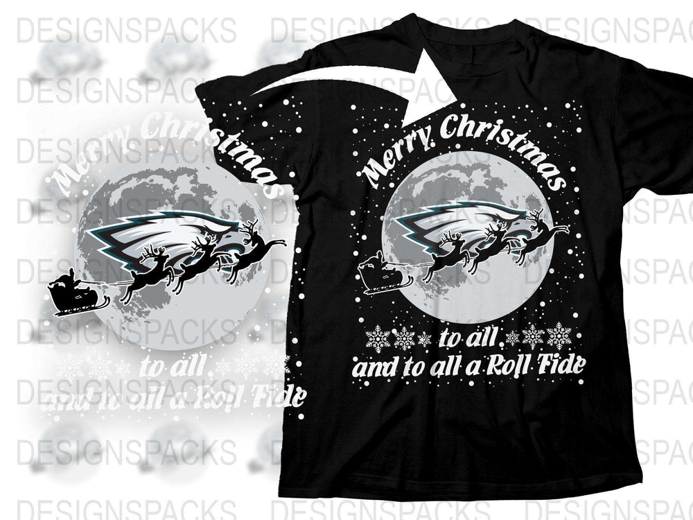 Merry Christmas Santa Sleigh Roll Tide T-Shirt, Festive Holiday Tee, Graphic Black Shirt for Christmas Party Celebrations