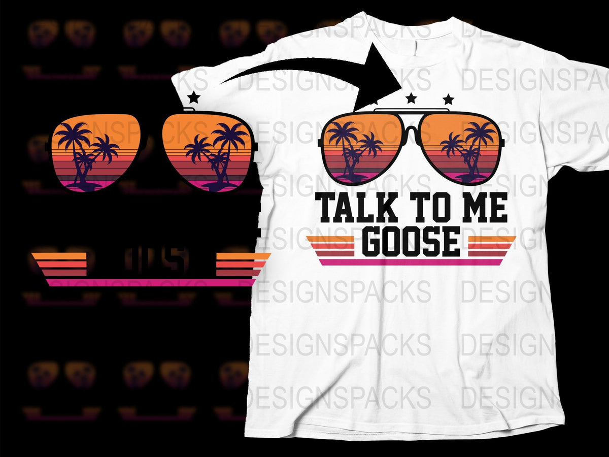 Talk to Me Goose Shirt, Funny 80s Movie Quote Tee, Retro Sunset Palm Trees Graphic, Unisex Summer T-shirt, Casual Beach Top
