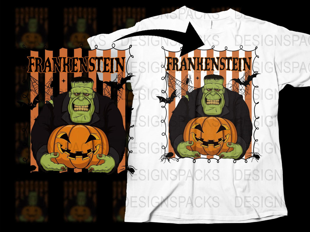Halloween Frankenstein T-Shirt, Spooky Pumpkin Graphic, Horror Movie Fan Apparel, Unisex Adult Clothing