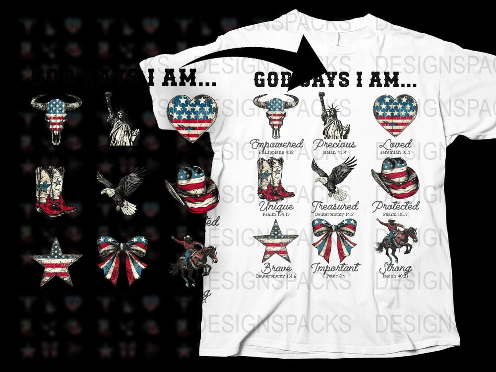 Patriotic T-Shirt USA Flag Eagle Graphic Empowered Unique Strong White Tee