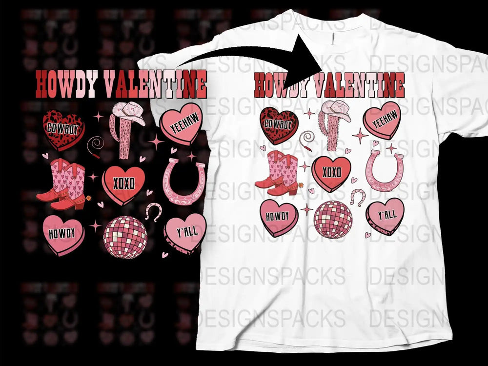 Howdy Valentine Cowboy Themed T-Shirt, Western Love, Red Plaid Design, Y'all Graphic Tee for Couples