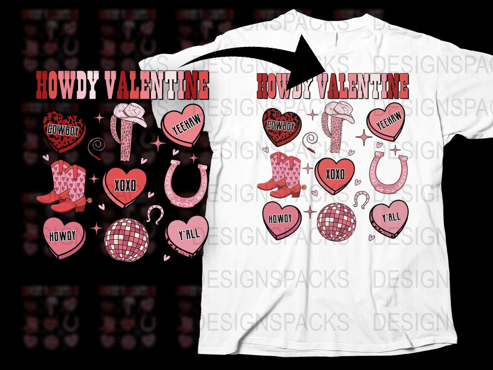 Howdy Valentine Cowboy Themed T-Shirt, Western Love, Red Plaid Design, Y'all Graphic Tee for Couples