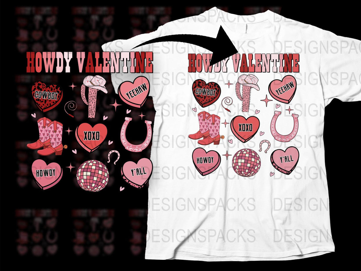 Howdy Valentine Cowboy Themed T-Shirt, Western Love, Red Plaid Design, Y'all Graphic Tee for Couples