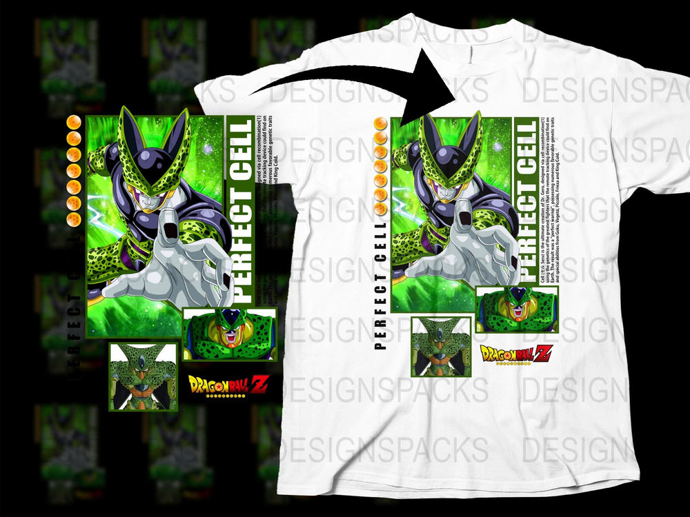 Dragon Ball Z Perfect Cell Graphic T-Shirt, Anime Villain Design, Men's White Cotton Tee, Fan Merchandise