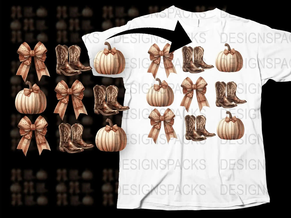 Autumn Pumpkin and Rustic Bow Graphic T-Shirt, Fall Festival Casual Wear, Thanksgiving Outfit Ideas, Unisex Cotton Tee
